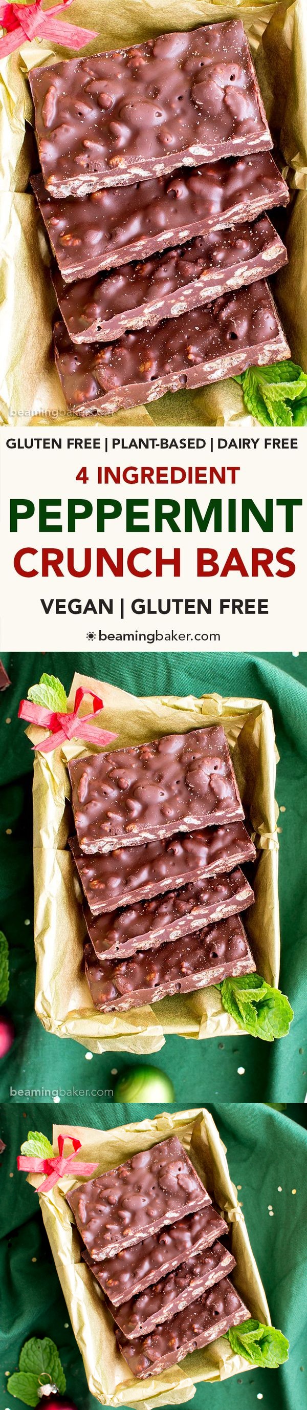 4 Ingredient Peppermint Chocolate Crunch Bars (Gluten Free, Vegan, Dairy-Free