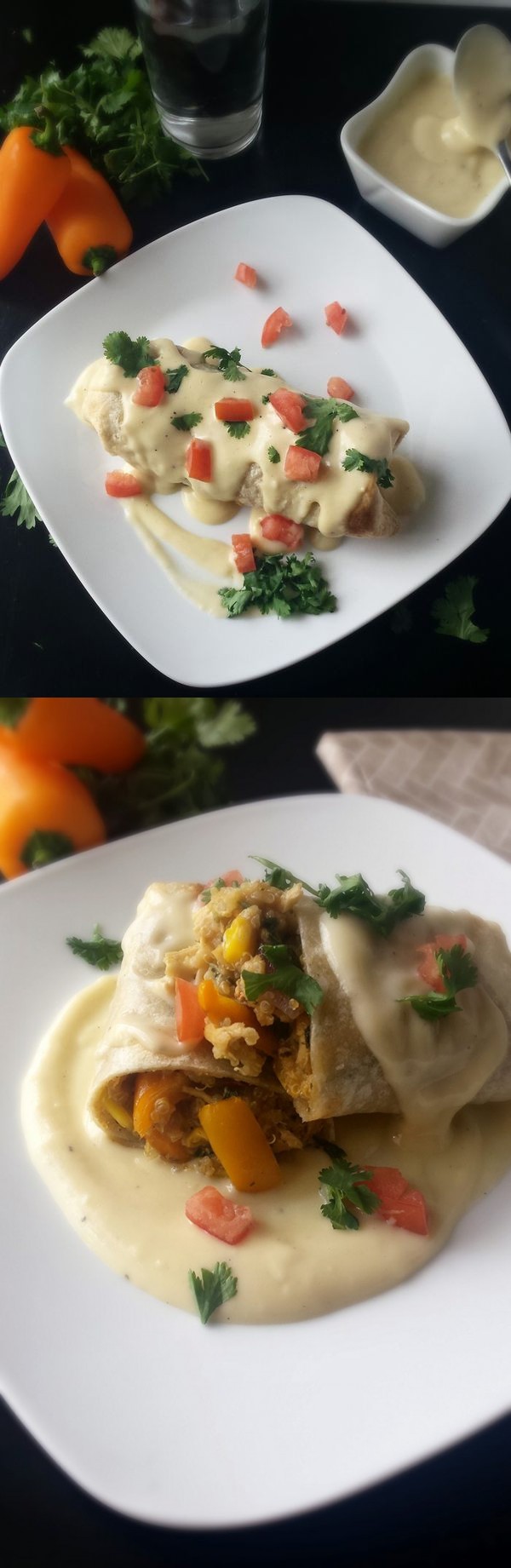 Baked Chicken Chimichangas with Creamy Cheese Sauce