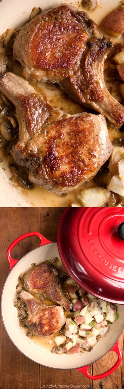 Braised Pork Chops with Lemon Garlic Red Potatoes