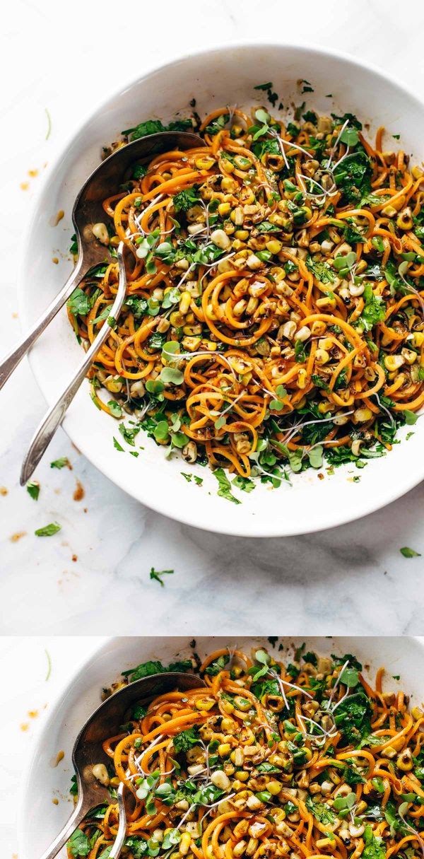 Chipotle Sweet Potato Noodle Salad with Roasted Corn