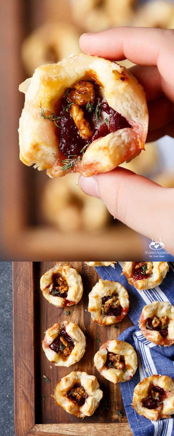 Cranberry Brie Puffs with Candied Walnuts