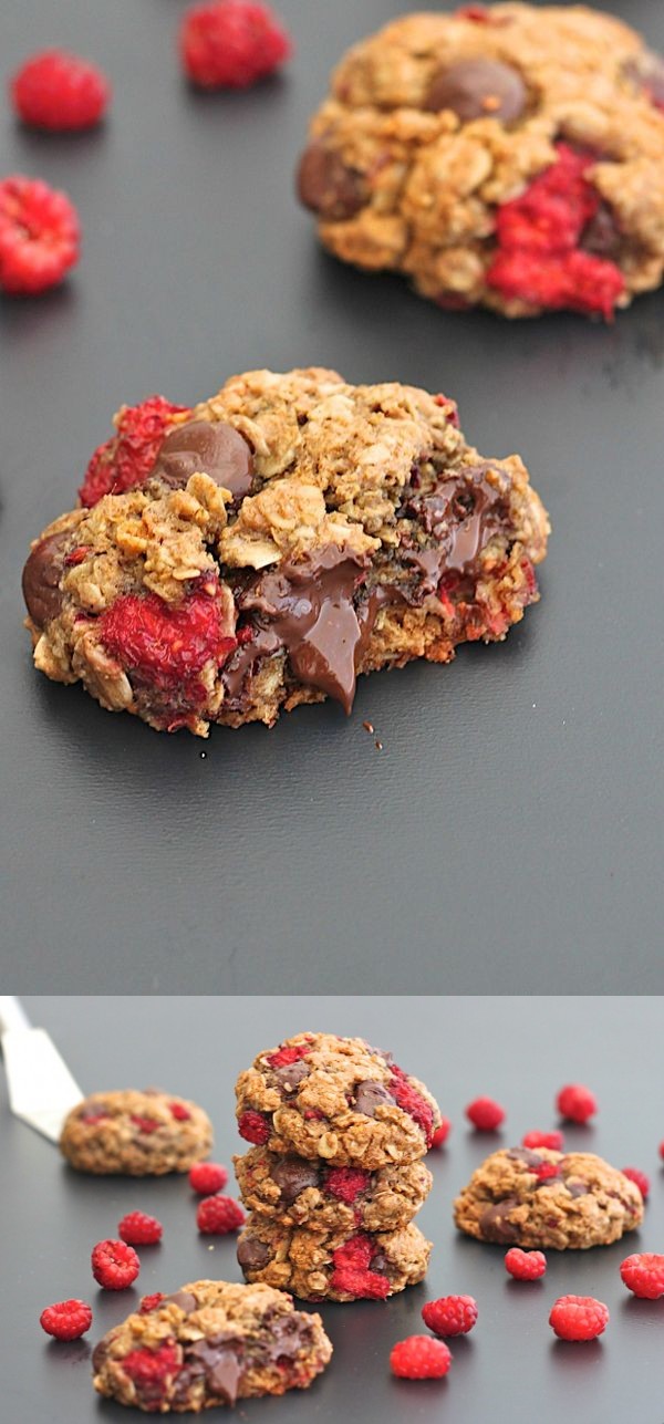 Flourless Dark Chocolate Raspberry Almond Butter Oatmeal Cookies