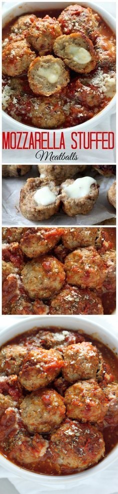 30-Minute Mozzarella Stuffed Turkey Meatballs with Homemade Marinara Sauce