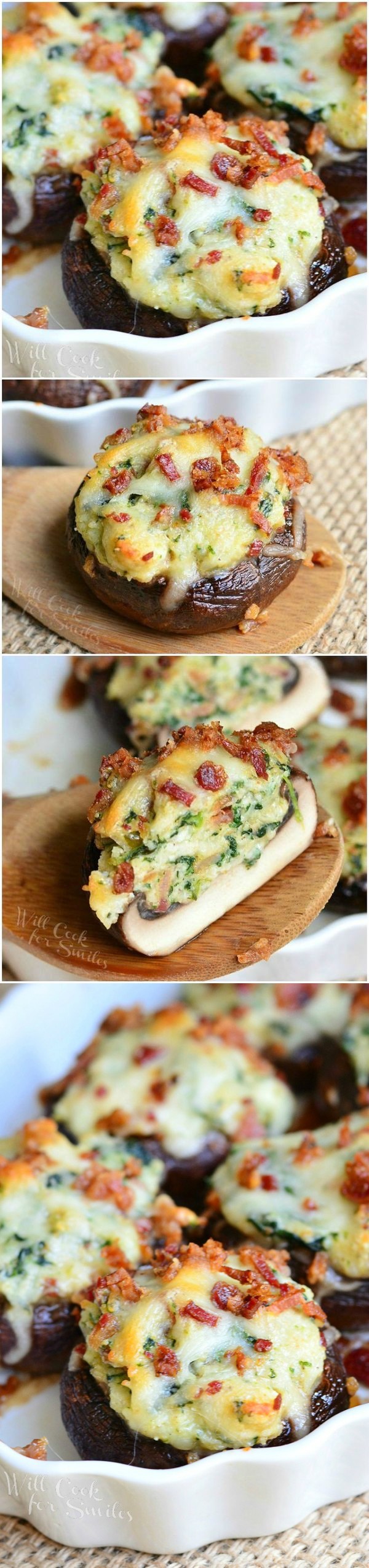 Bacon Spinach and Four Cheese Stuffed Mushrooms