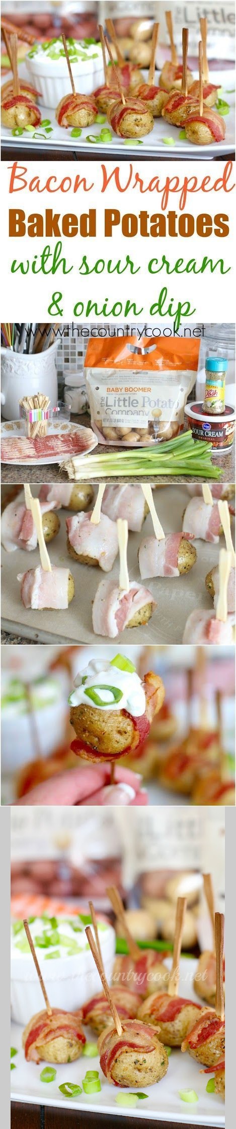 Bacon Wrapped Potatoes with Sour Cream & Onion Dip