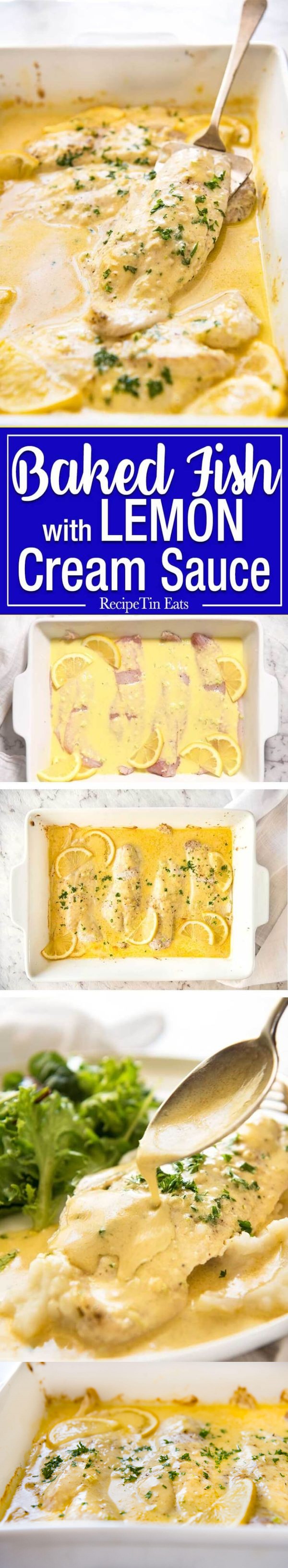 Baked Fish with Lemon Cream Sauce (One Baking Dish!