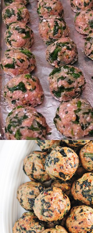 Baked Turkey Meatballs with Spinach