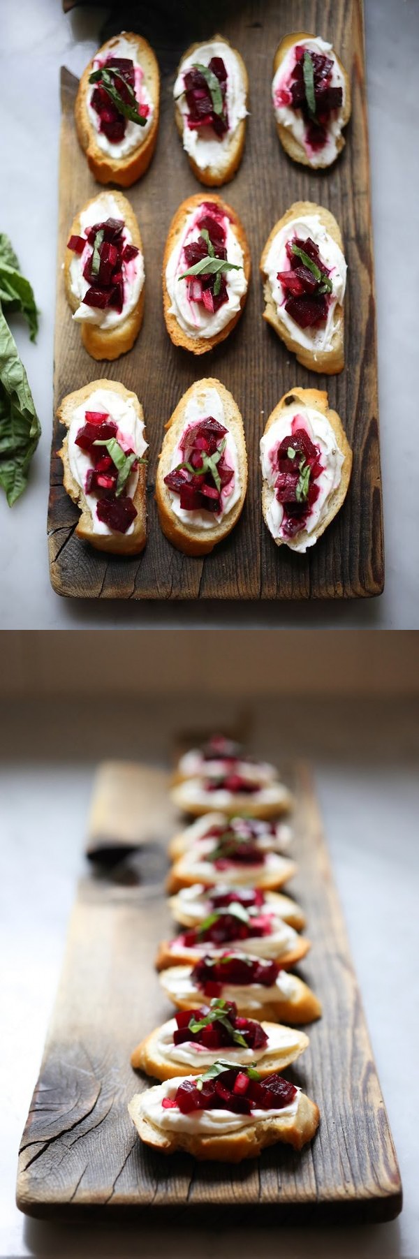 Beet Bruschetta with Goat Cheese and Basil