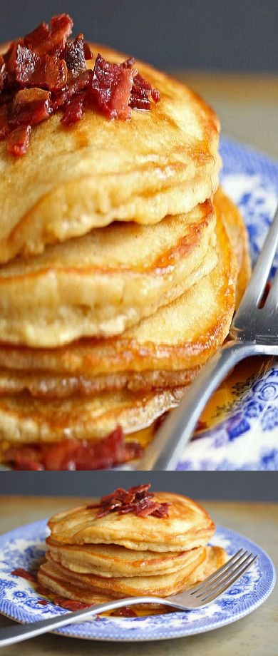 Brown Sugar Pancakes with Bacon Maple Butter