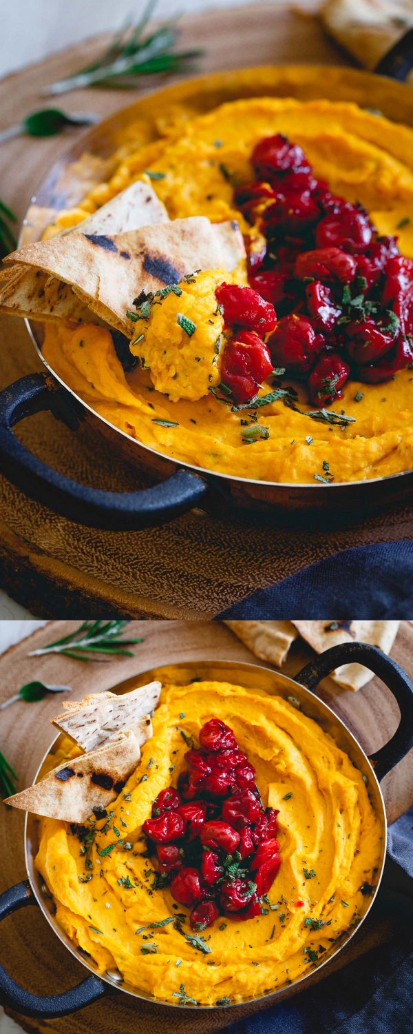 Butternut Squash Goat Cheese Dip with Tart Cherry Compote