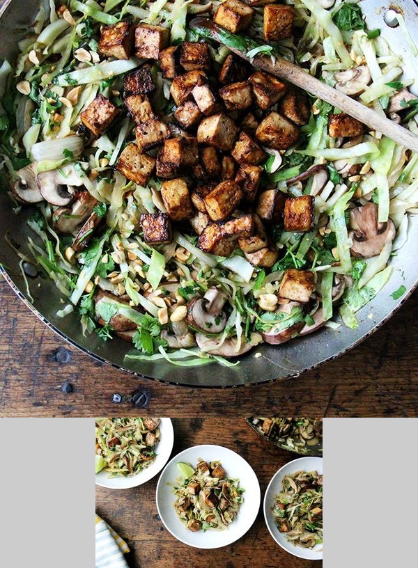 Cabbage Pad Thai with Baked Tofu