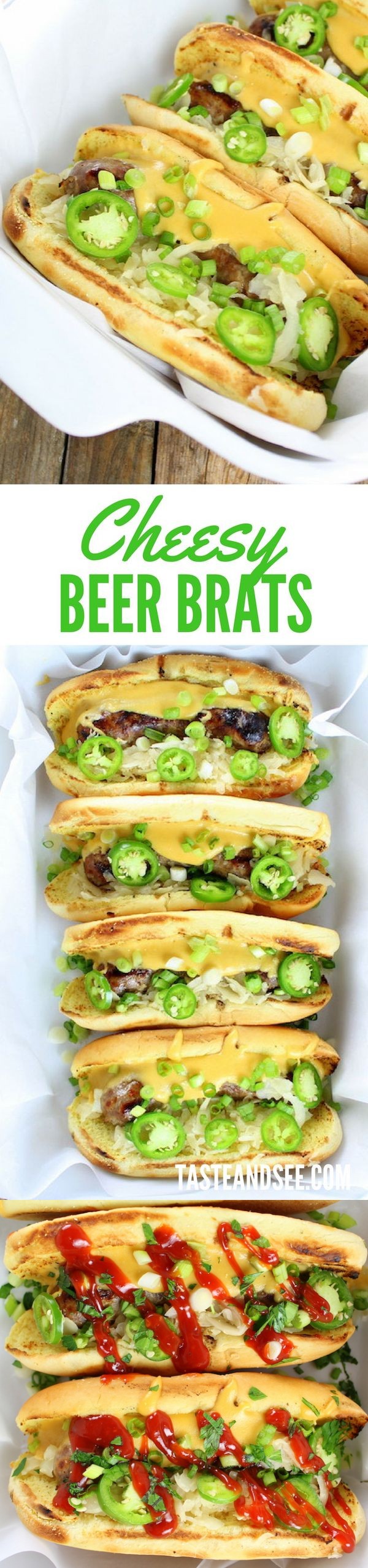 Cheesy Beer Brats with Fried Pickles