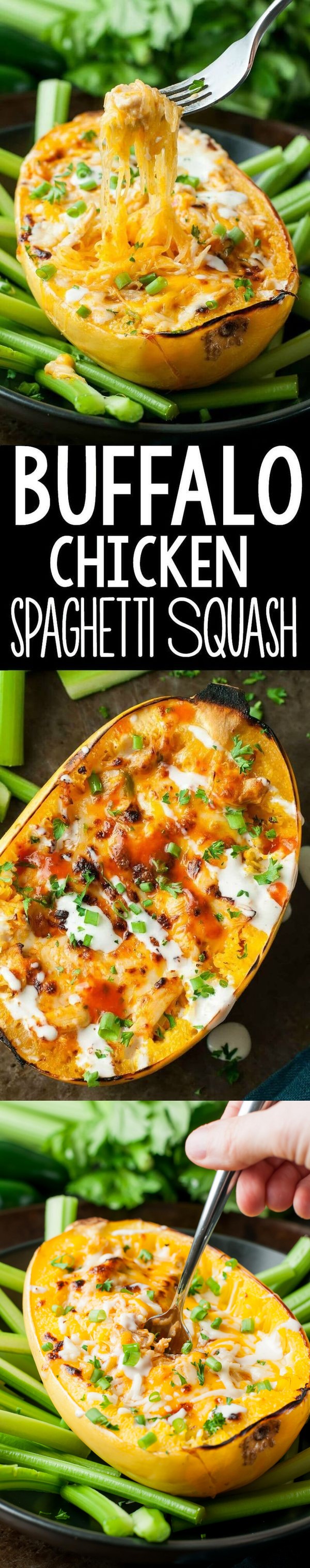 Cheesy Buffalo Chicken Spaghetti Squash Bowls