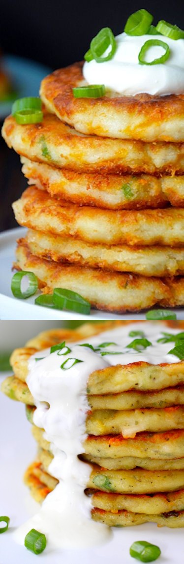 Cheesy Leftover Mashed Potato Pancakes