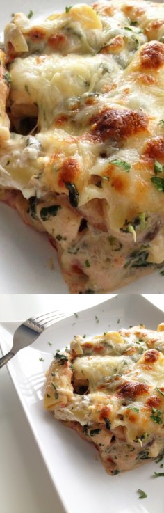 Chicken, Spinach and Mushroom Pasta Bake