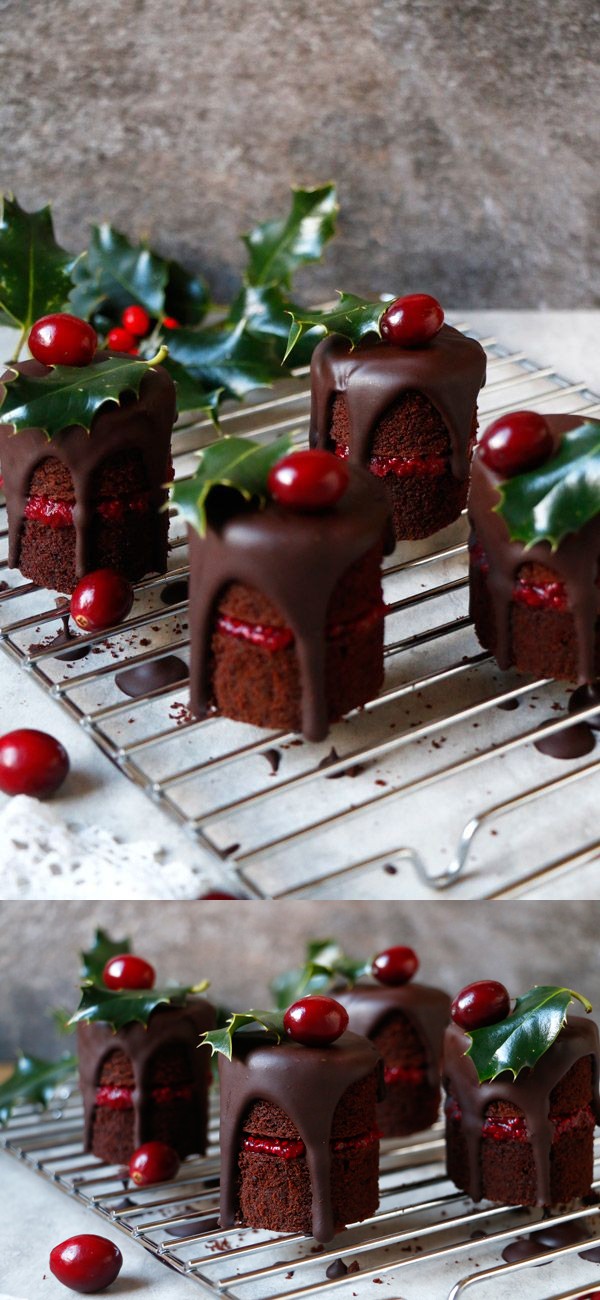 Chocolate Cranberry Christmas Mini Cakes (vegan, gluten-free, nut-free