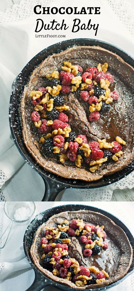 Chocolate Dutch Baby with Warmed Maple Syrup