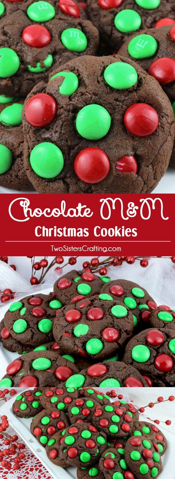 Chocolate M&M Christmas Cookies