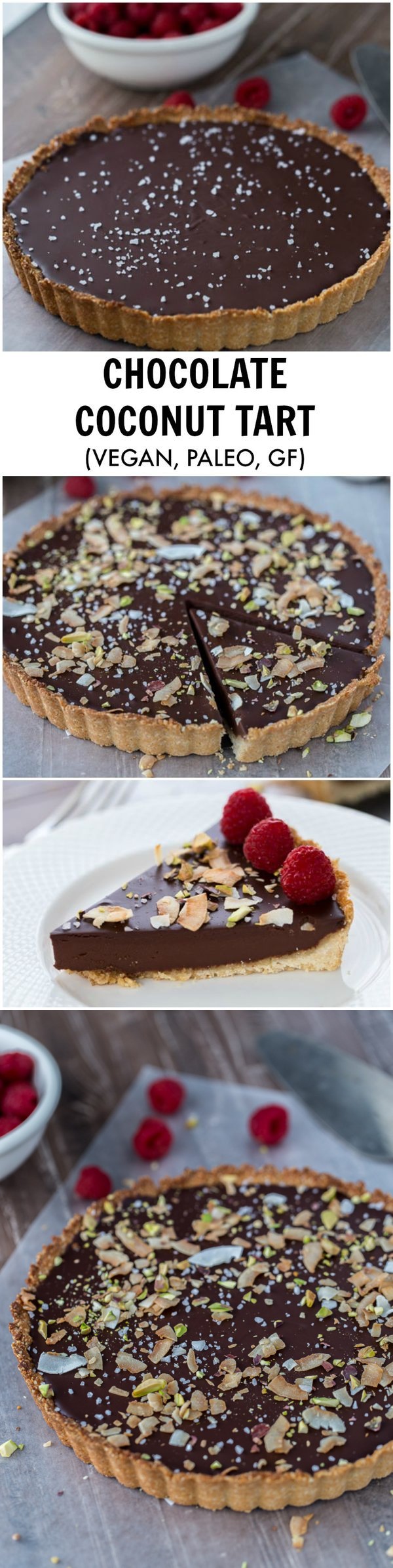 Chocolate Raspberry Coconut Almond Tart (Gluten-free, Vegan