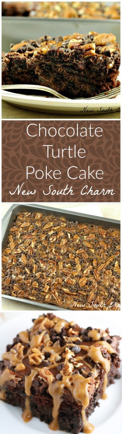 Chocolate Turtle Poke Cake