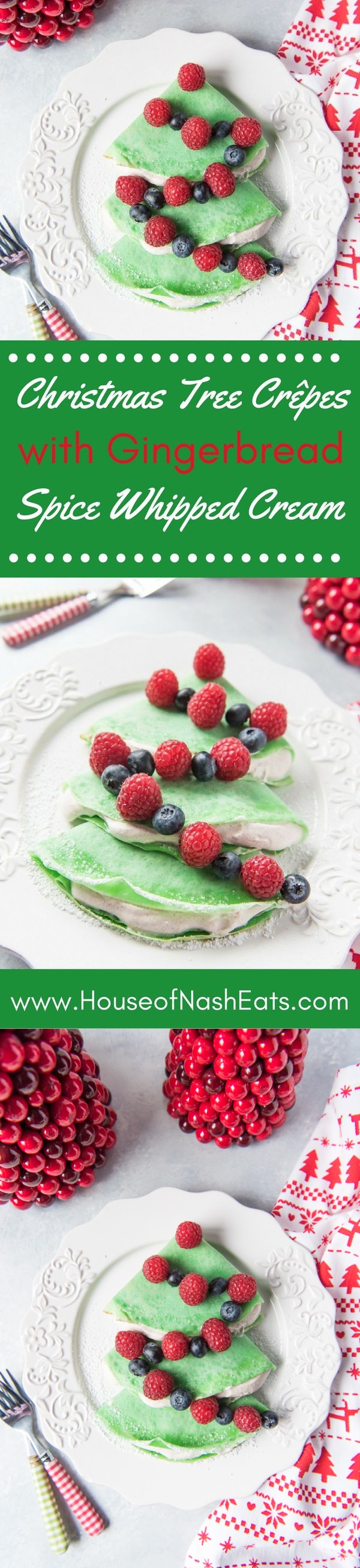 Christmas Tree Crepes with Gingerbread Spice Whipped Cream