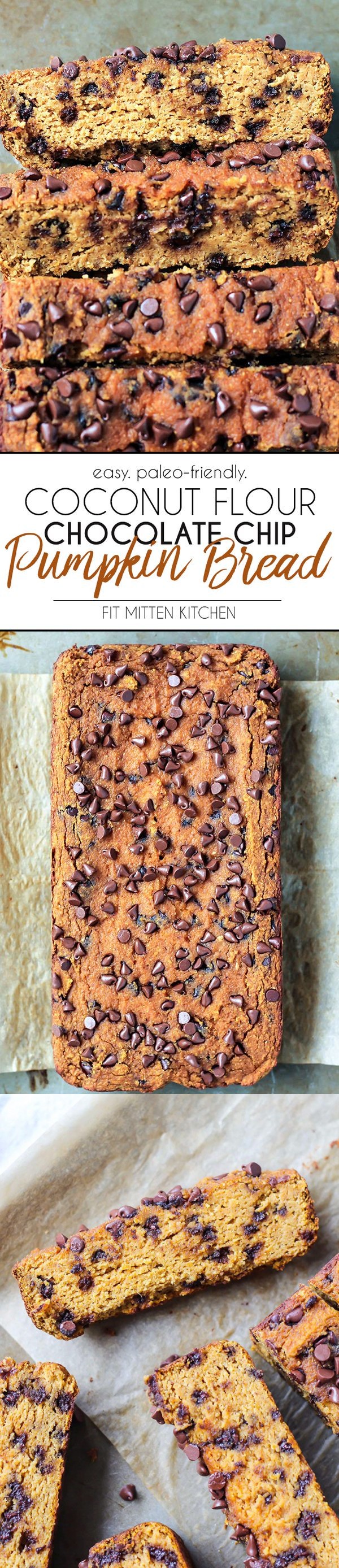 Coconut Flour Pumpkin Bread with Chocolate Chips