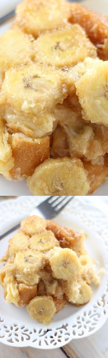 Coconut Rum Banana Upside Down Croissant French Toast Casserole