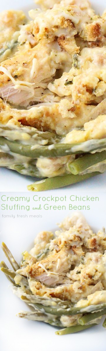 Creamy Crockpot Chicken Stuffing and Green Beans