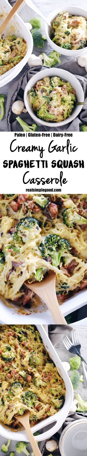 Creamy Garlic Spaghetti Squash Casserole (Paleo, GF + Dairy-Free