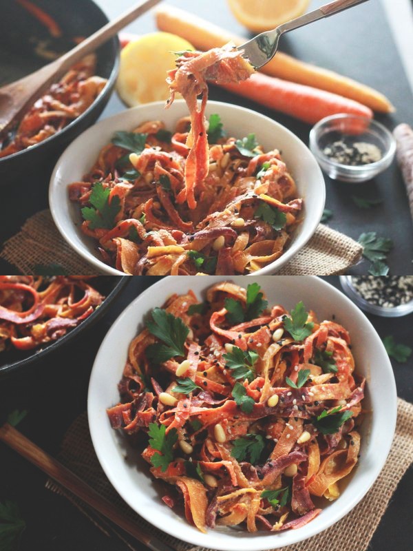 Creamy rainbow carrot fettuccine