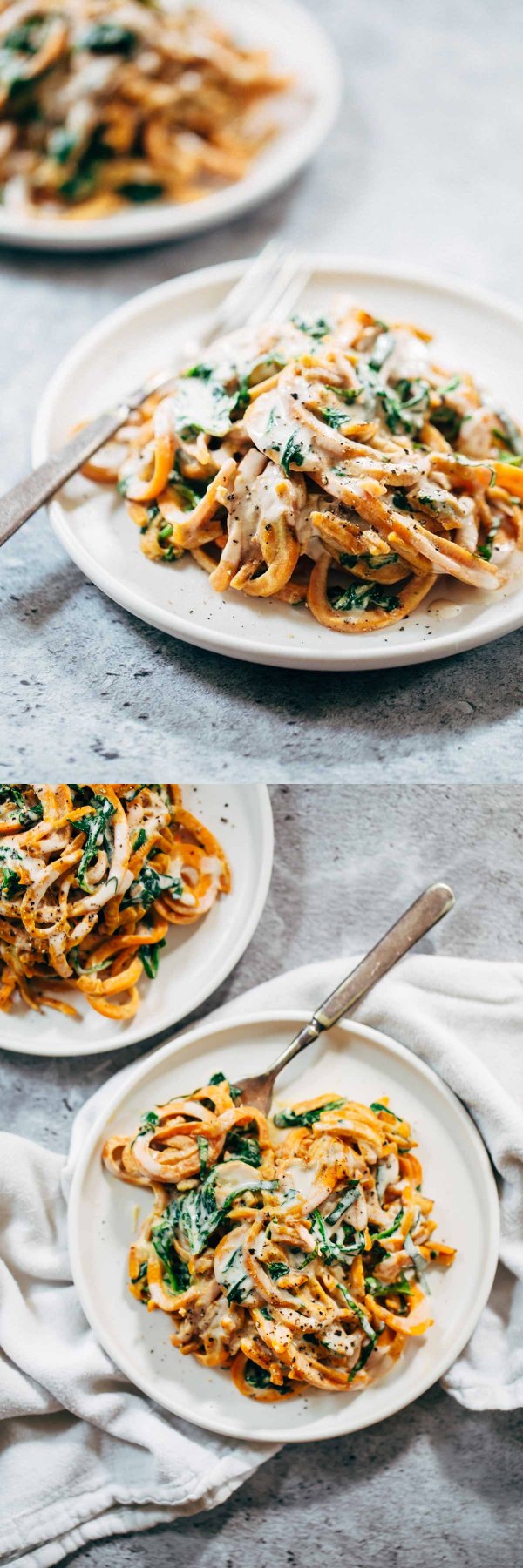 Creamy Spinach Sweet Potato Noodles with Cashew Sauce