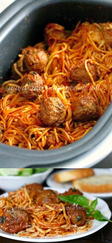 Crock Pot Spaghetti & Meatballs (All-in-One
