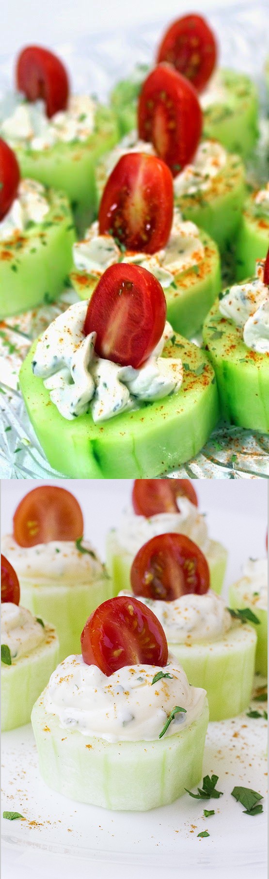 Cucumber Bites (with Herb Cream Cheese Tomatoes