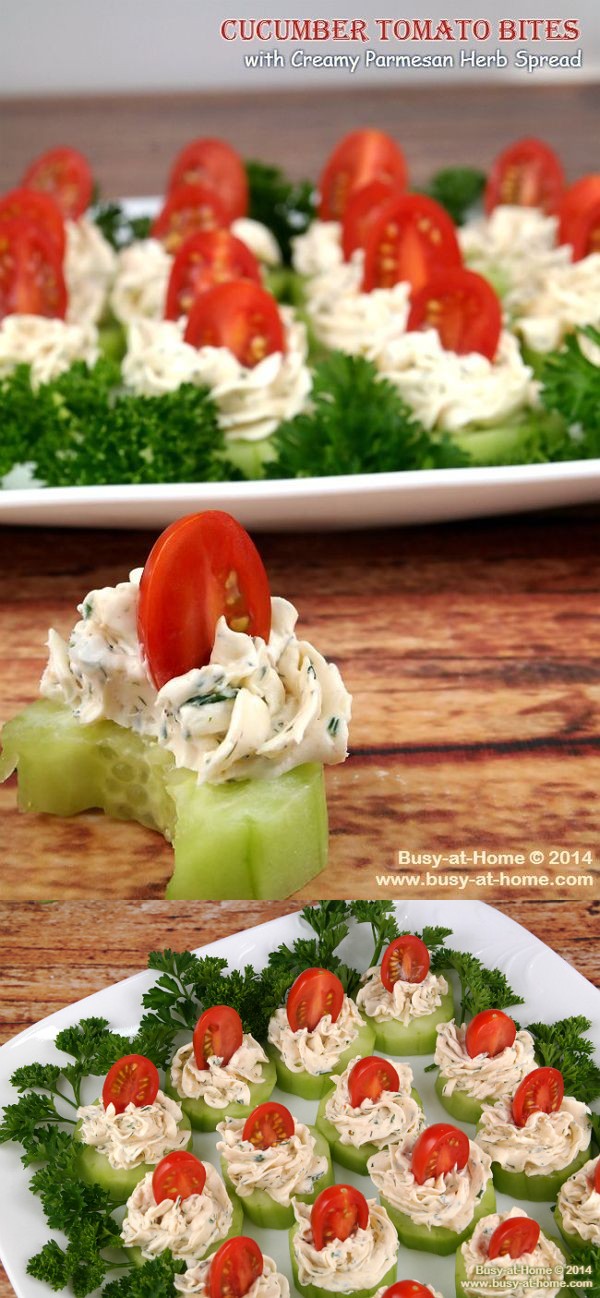 Cucumber Tomato Bites with Creamy Parmesan Herb Spread