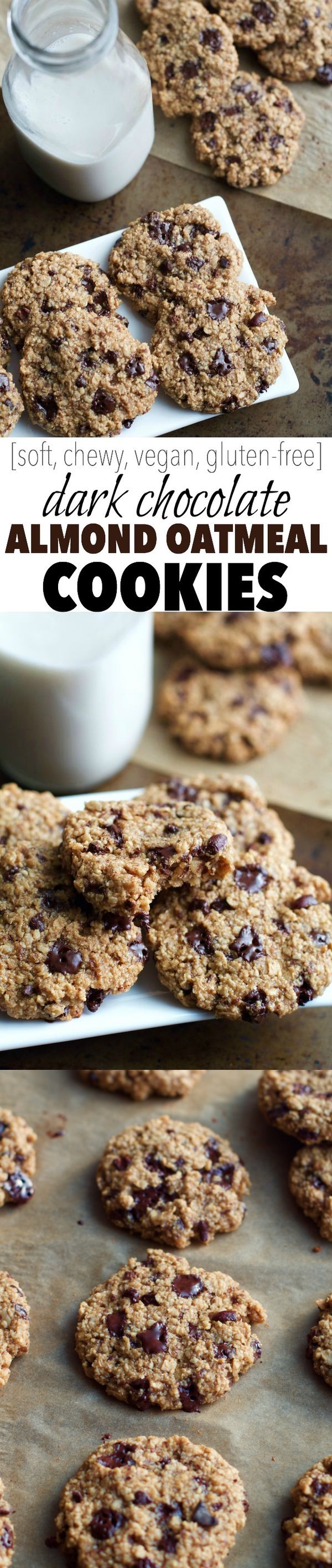 Dark Chocolate Almond Oatmeal Cookies