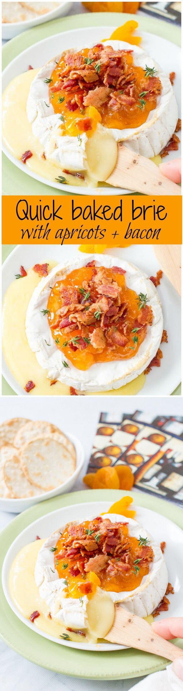 Easy microwave baked brie with apricots + bacon