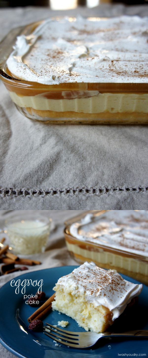 Eggnog Poke Cake with Salted Caramel