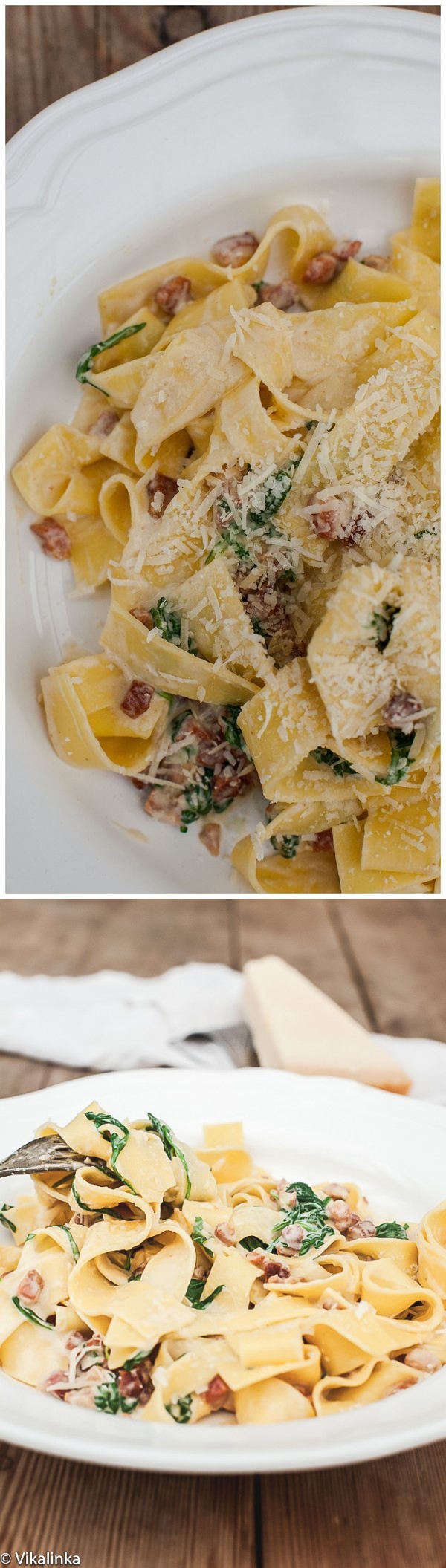 Fresh Pappardelle Carbonara with Arugula