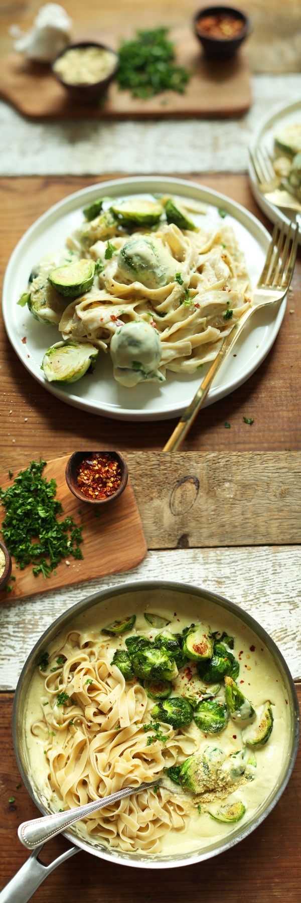 Garlic & White Wine Pasta with Brussels Sprouts