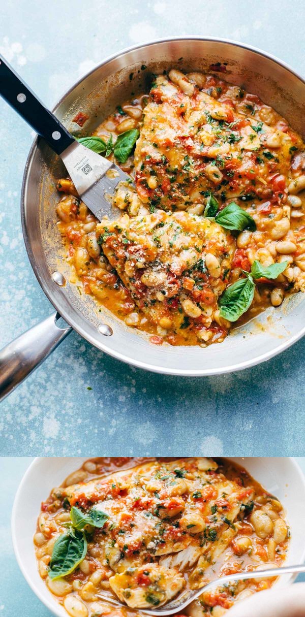 Garlic Basil White Fish Skillet with Tomato Butter Sauce