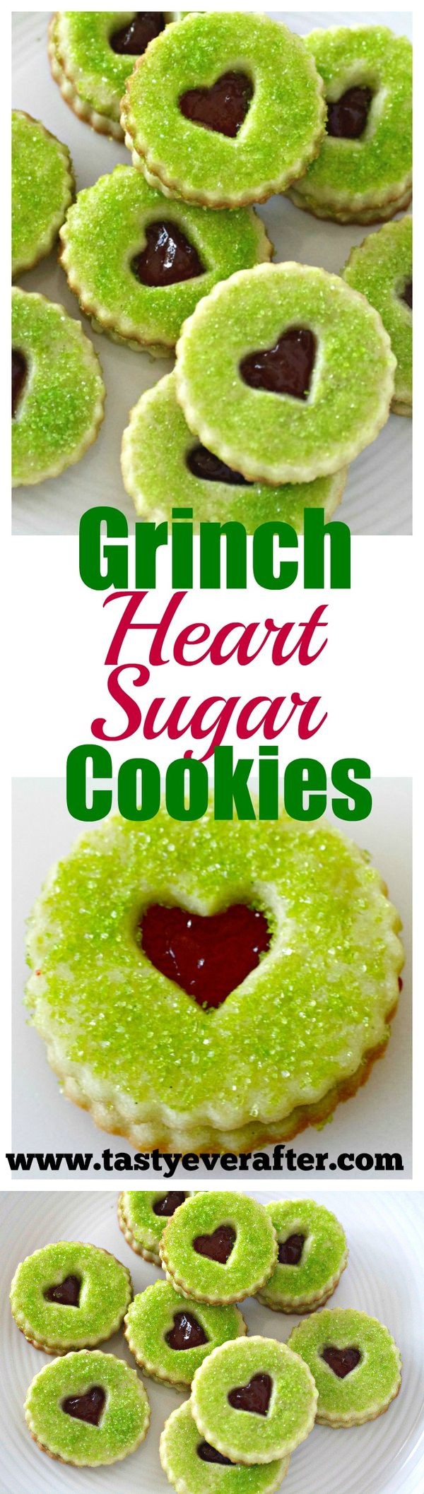 Grinch Heart Raspberry Filled Sugar Cookies