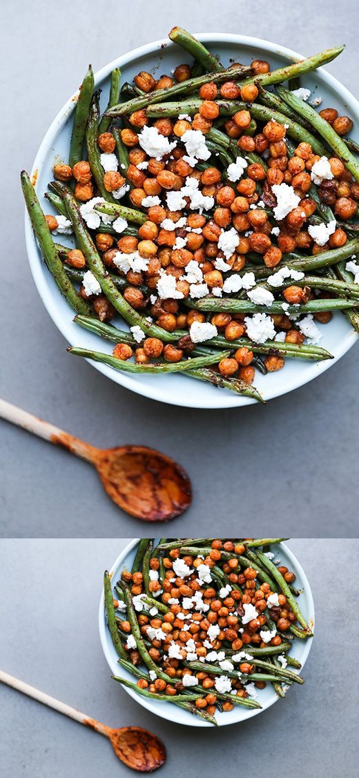 Harissa Green Beans with Spiced Chickpeas and Feta Cheese