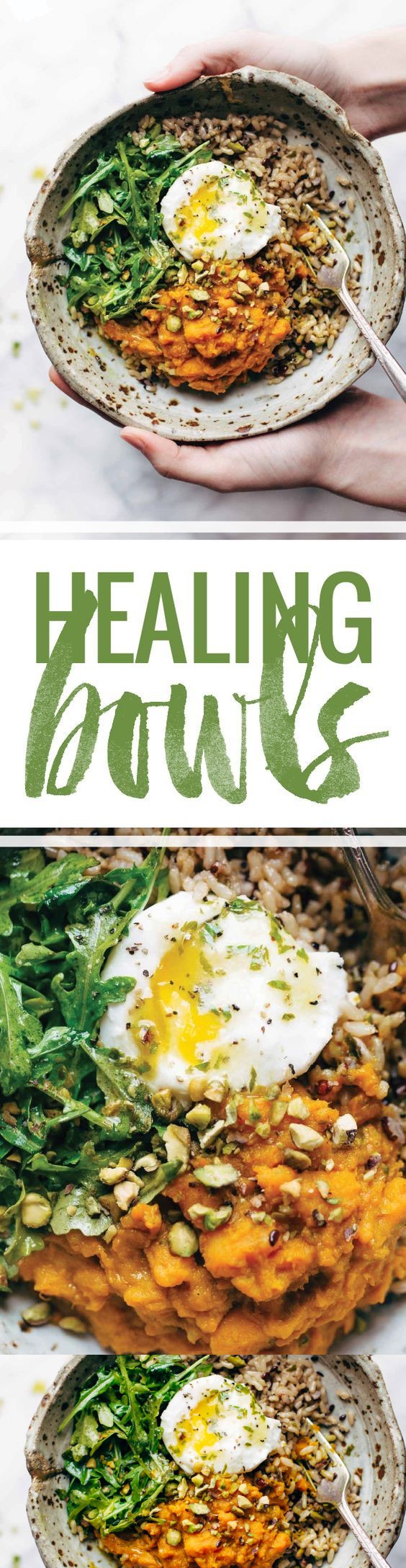 Healing Bowls with Turmeric Sweet Potatoes, Poached Eggs, and Lemon Dressing