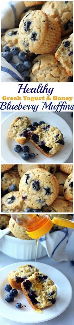 Healthy Greek Yogurt and Honey Blueberry Muffins