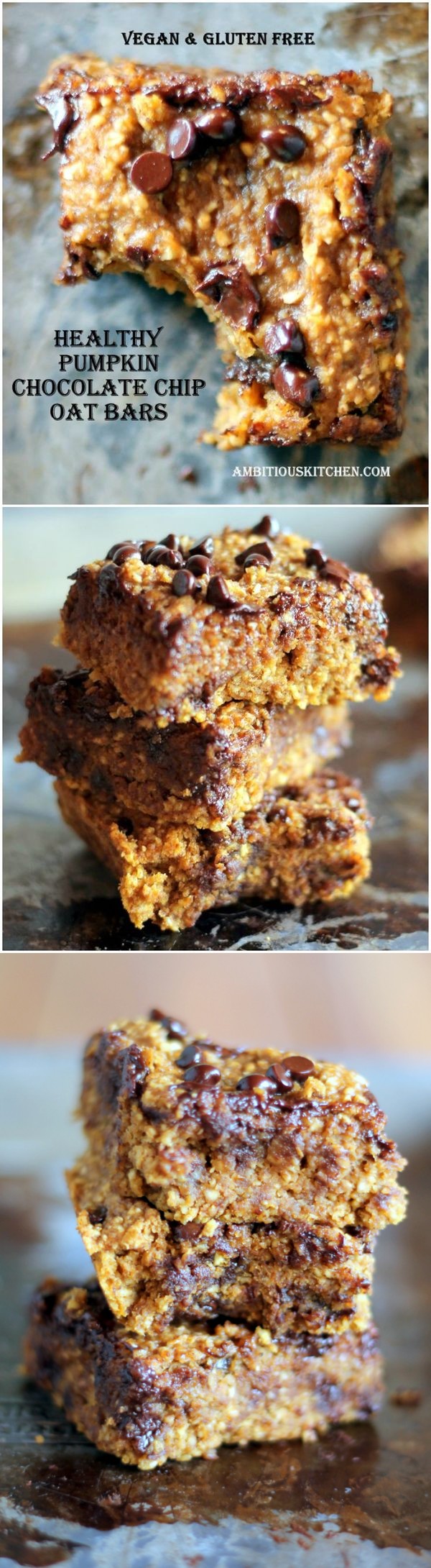 Healthy Pumpkin Chocolate Chip Oat Bars (vegan and gluten free