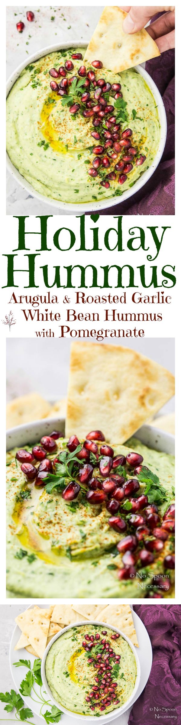 Holiday Hummus (Arugula & Roasted Garlic White Bean Hummus with Pomegranate