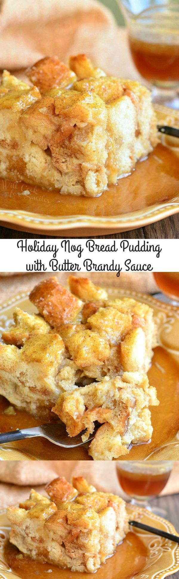 Holiday Nog Bread Pudding with Butter Brandy Sauce