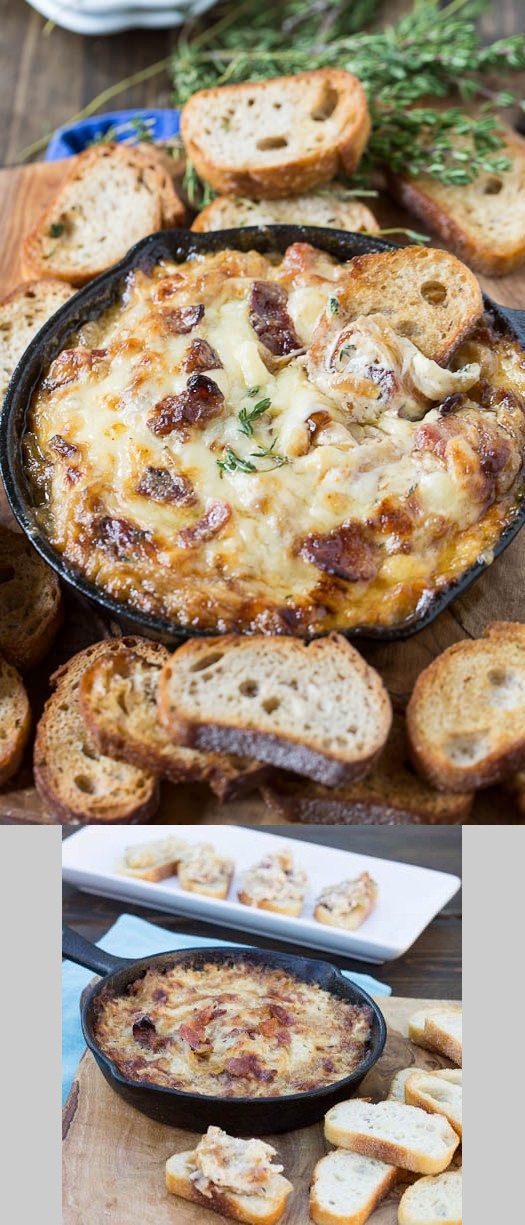 Hot Caramelized Onion Dip with Bacon and Gruyere