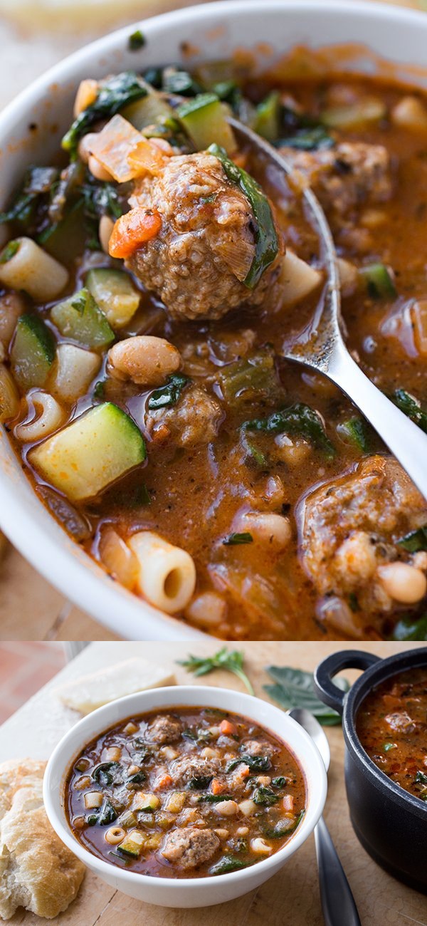 Italian Meatball Minestrone Soup with White Beans