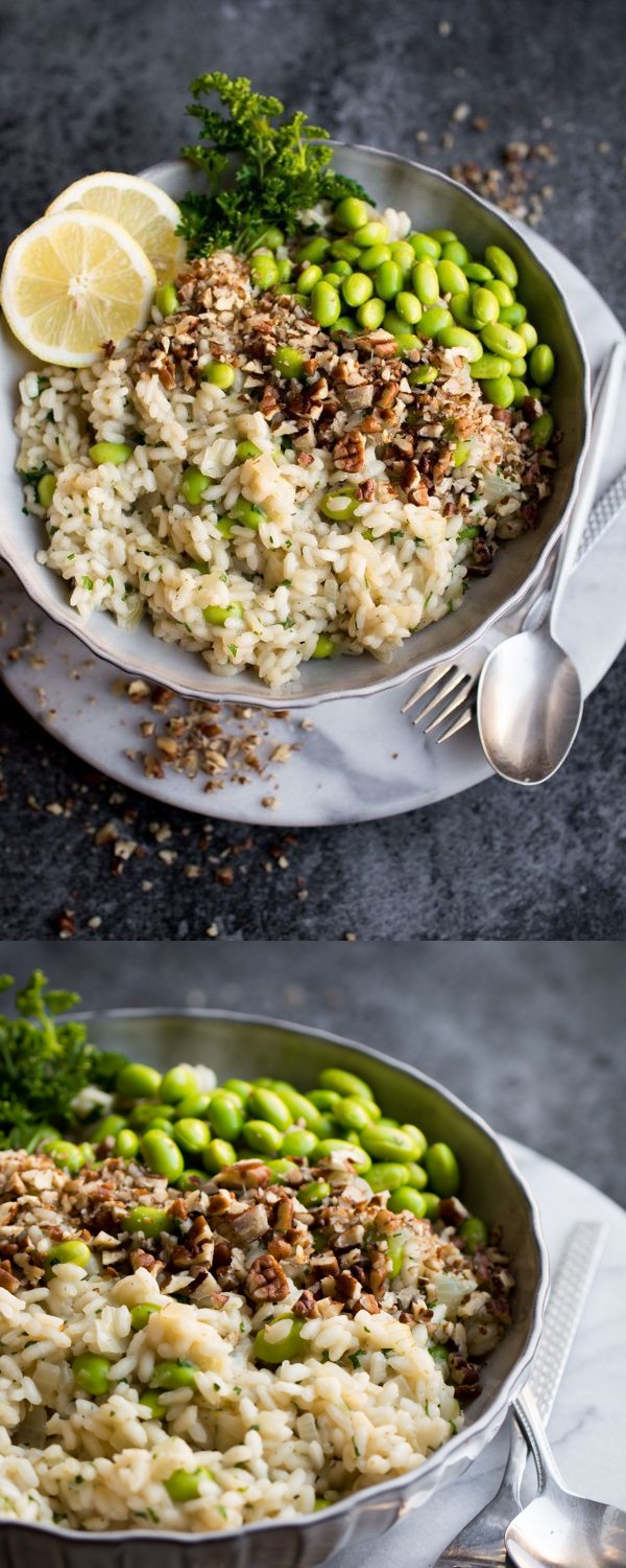 Lemon and Edamame Bean Risotto with Pecans